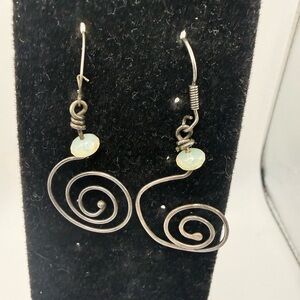 Elegant Silver Swirl Earrings with Opalescent Accents